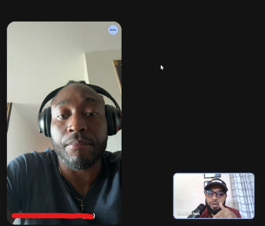 Live client meeting screenshot with Md Khalid Khan discussing YouTube channel strategy